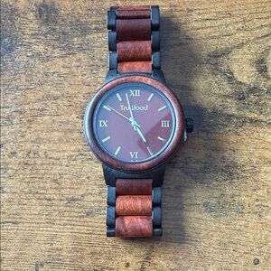 Men's Brown and Black Wooden Watch